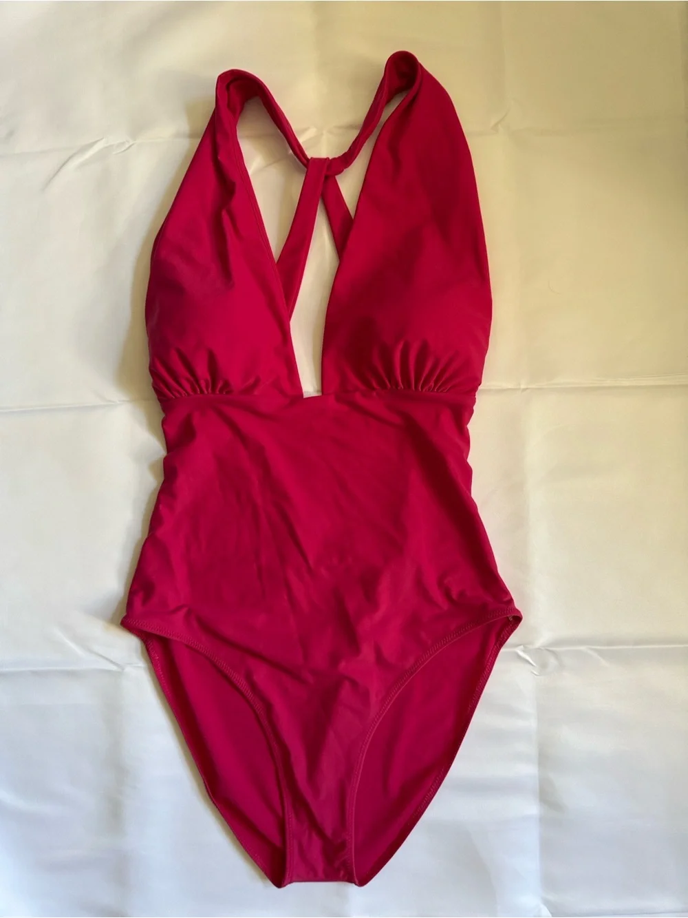summersalt Vibrant Pink Deep V Halter One-Piece Swimsuit